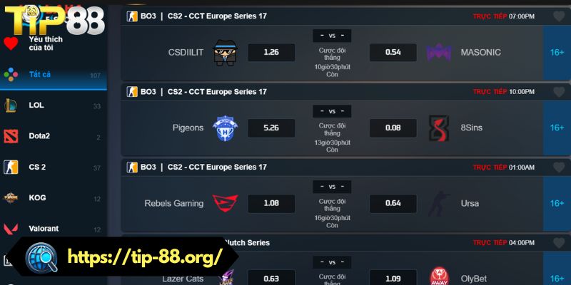 Hướng dẫn cách tham gia cá cược E-Sports TIP88