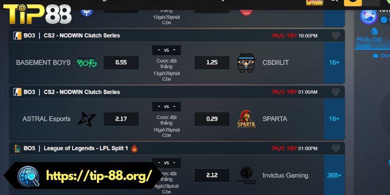 Những bộ môn phổ biến trong sảnh cược E-Sports TIP88