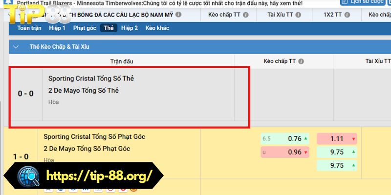 Những tỷ lệ kèo thẻ phạt được TIP88 cung cấp